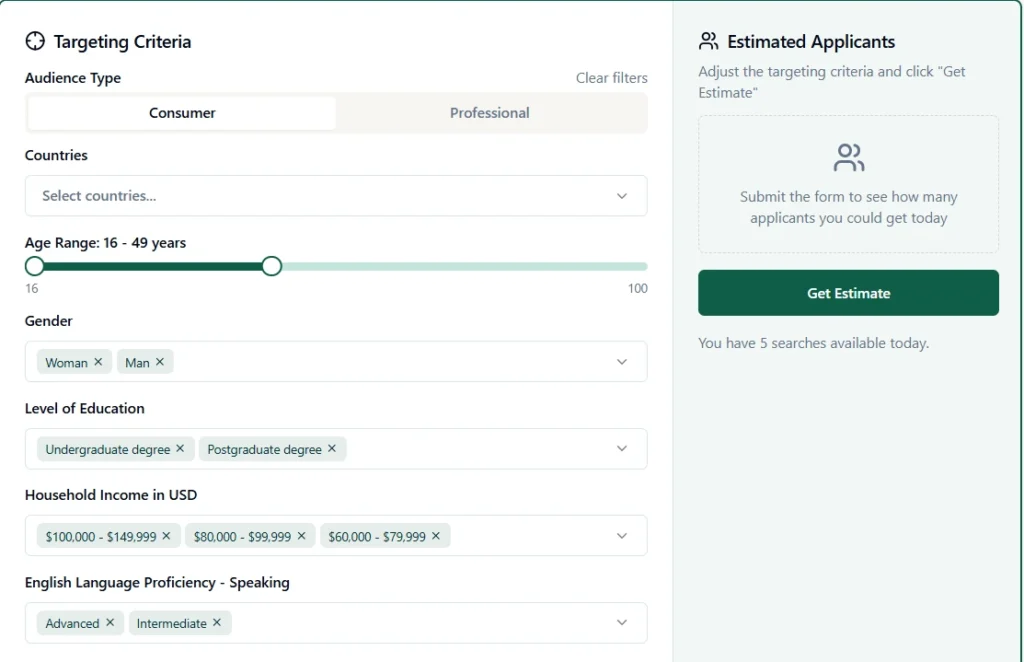 User interviews free tool to find matching participants