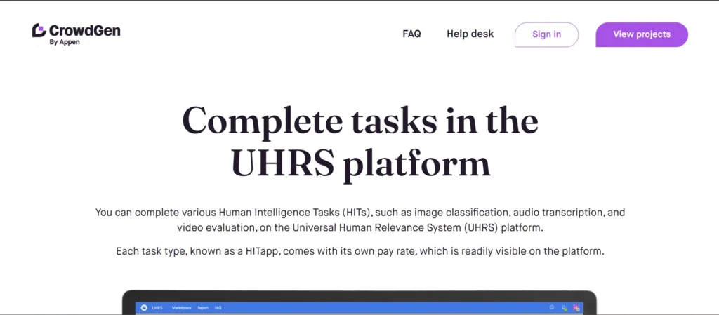 Appen dashboard to apply for UHRS platform