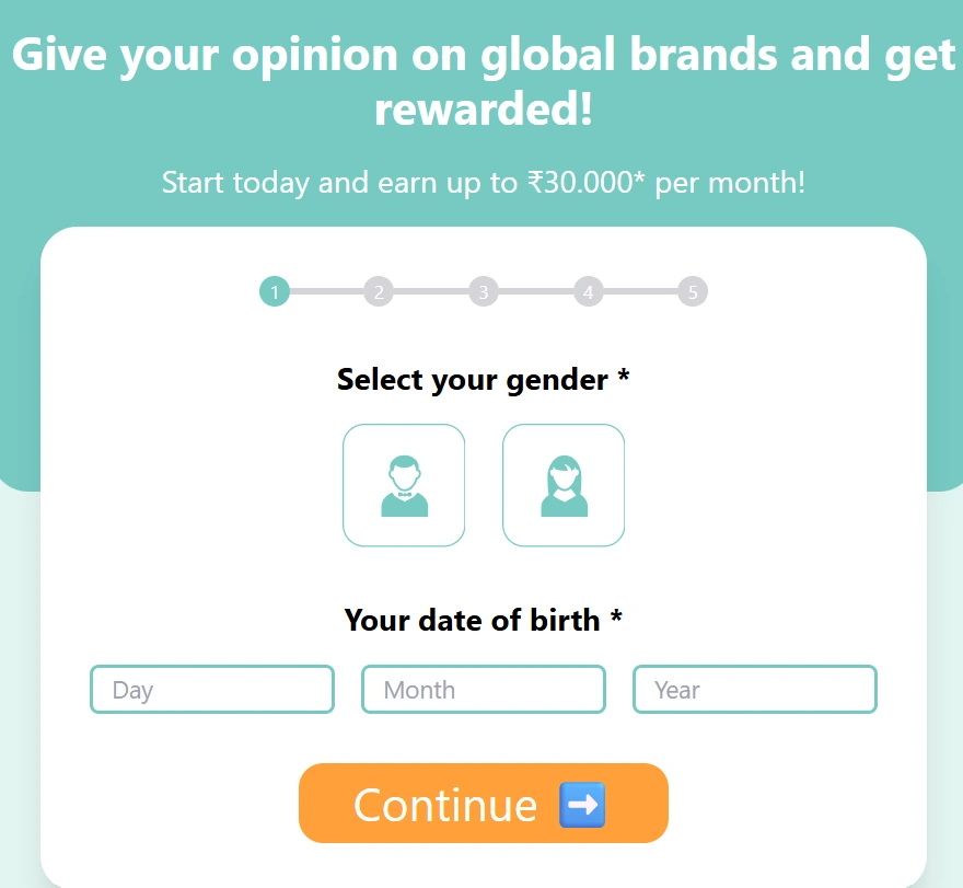 Surveyworld sign up page