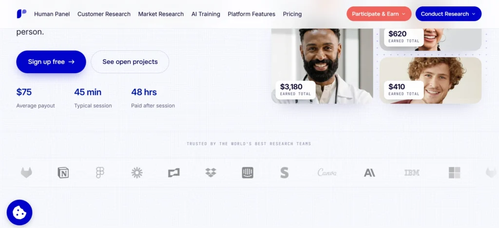 respondent homepage with average payout information